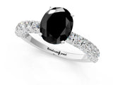 White gold Fancy Black Oval Cut Diamond Pavé Band Solitaire Ring with Prong Setting_25
