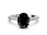 White gold Fancy Black Oval Cut Diamond Pavé Engagement Ring with Round  Accents and Prong Setting_24