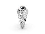 White gold Fancy Black Oval Cut Diamond Pave Art Deco Split Shank Ring with Four-Prong Setting_2