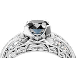 White gold Fancy Black Oval Cut Diamond Pave Art Deco Split Shank Ring with Four-Prong Setting_4