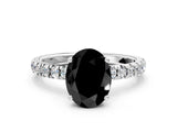 White gold Fancy Black Oval Cut Diamond Pave Band Solitaire Ring with Round  and Prong Setting_72