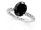 White gold Fancy Black Oval Cut Diamond Pave Band Solitaire Ring with Round  and Prong Setting_73