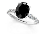 White gold Fancy Black Oval Cut Diamond Prong Set Engagement Ring with Pave Band_1