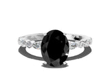 White gold Fancy Black Oval Cut Diamond Ring with Marquise and Round  Side Stones and Four-Prong Setting_48