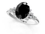 White gold Fancy Black Oval Cut Diamond Ring with Side Stones and Four-Prong Setting_109