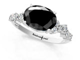 White gold Fancy Black Oval Cut Diamond Scattered Round Accent Ring with Prong Setting_13