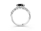 White gold Fancy Black Oval Cut Diamond Scattered Round Accent Ring with Prong Setting_15