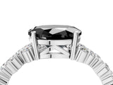 White gold Fancy Black Oval Cut Diamond Scattered Round Accent Ring with Prong Setting_16
