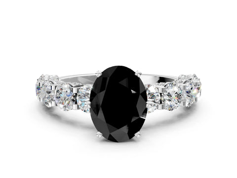 White gold Fancy Black Oval Cut Diamond Side Stone Engagement Ring with Four-Prong Setting_30