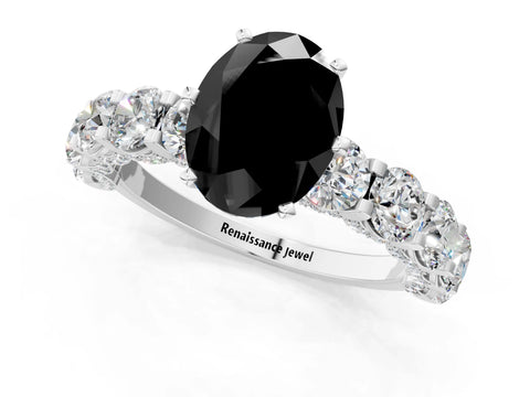 White gold Fancy Black Oval Cut Diamond Side Stone Engagement Ring with Four-Prong Setting_31