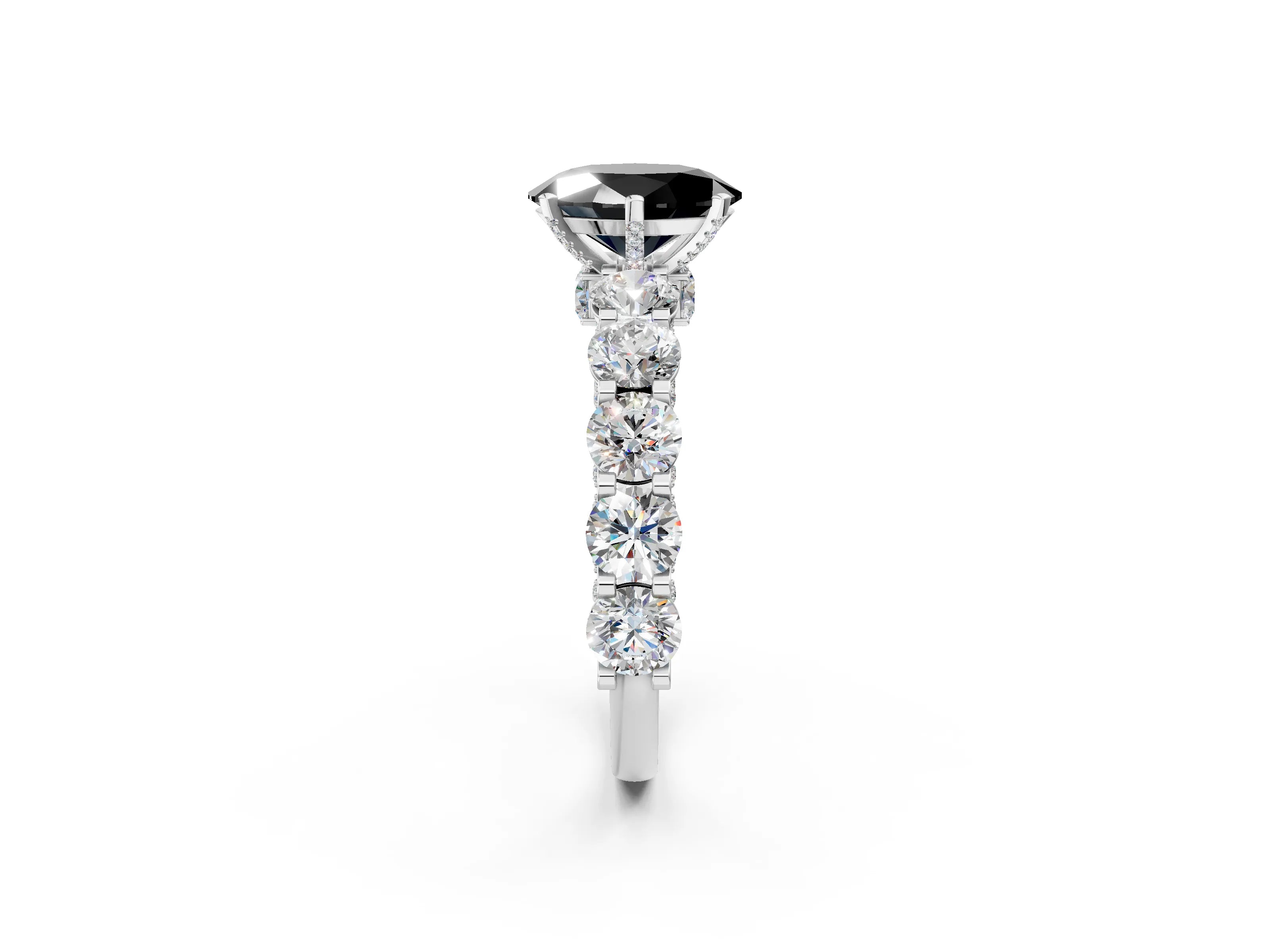 White gold Fancy Black Oval Cut Diamond Side Stone Engagement Ring with Four-Prong Setting_32