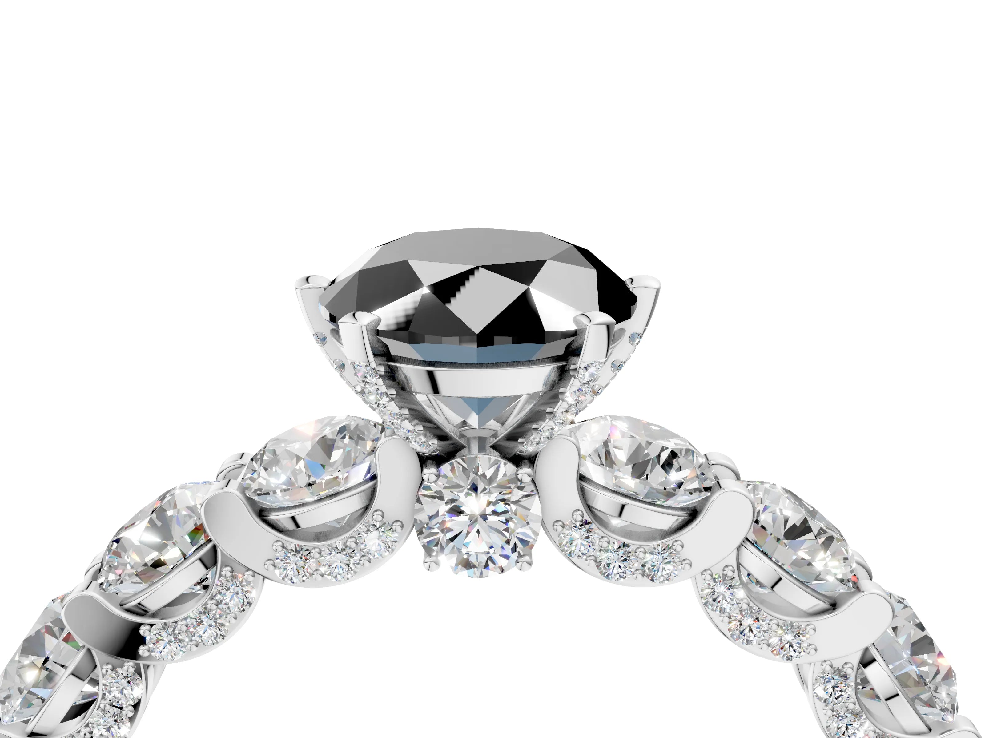 White gold Fancy Black Oval Cut Diamond Side Stone Engagement Ring with Four-Prong Setting_34