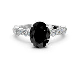 White gold Fancy Black Oval Cut Diamond Side Stone Solitaire Ring with Round  and Four-Prong Setting_12