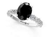 White gold Fancy Black Oval Cut Diamond Side Stone Solitaire Ring with Round  and Four-Prong Setting_13
