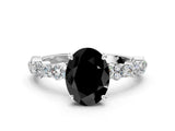 White gold Fancy Black Oval Cut Diamond Side Stone Solitaire Ring with Round  and Four-Prong Setting_48