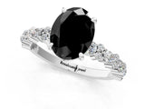 White gold Fancy Black Oval Cut Diamond Side Stone Solitaire Ring with Round  and Four-Prong Setting_49