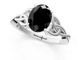 White gold Fancy Black Oval Cut Diamond Solitaire Engagement Ring with Celtic Knot Band and Four-Prong Setting_1