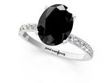 White gold Fancy Black Oval Cut Diamond Solitaire Engagement Ring with Pavé Band and Prong Setting_1