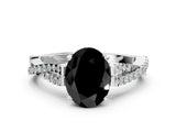 White gold Fancy Black Oval Cut Diamond Solitaire Engagement Ring with Twisted Pavé Band and Four-Prong Setting_72