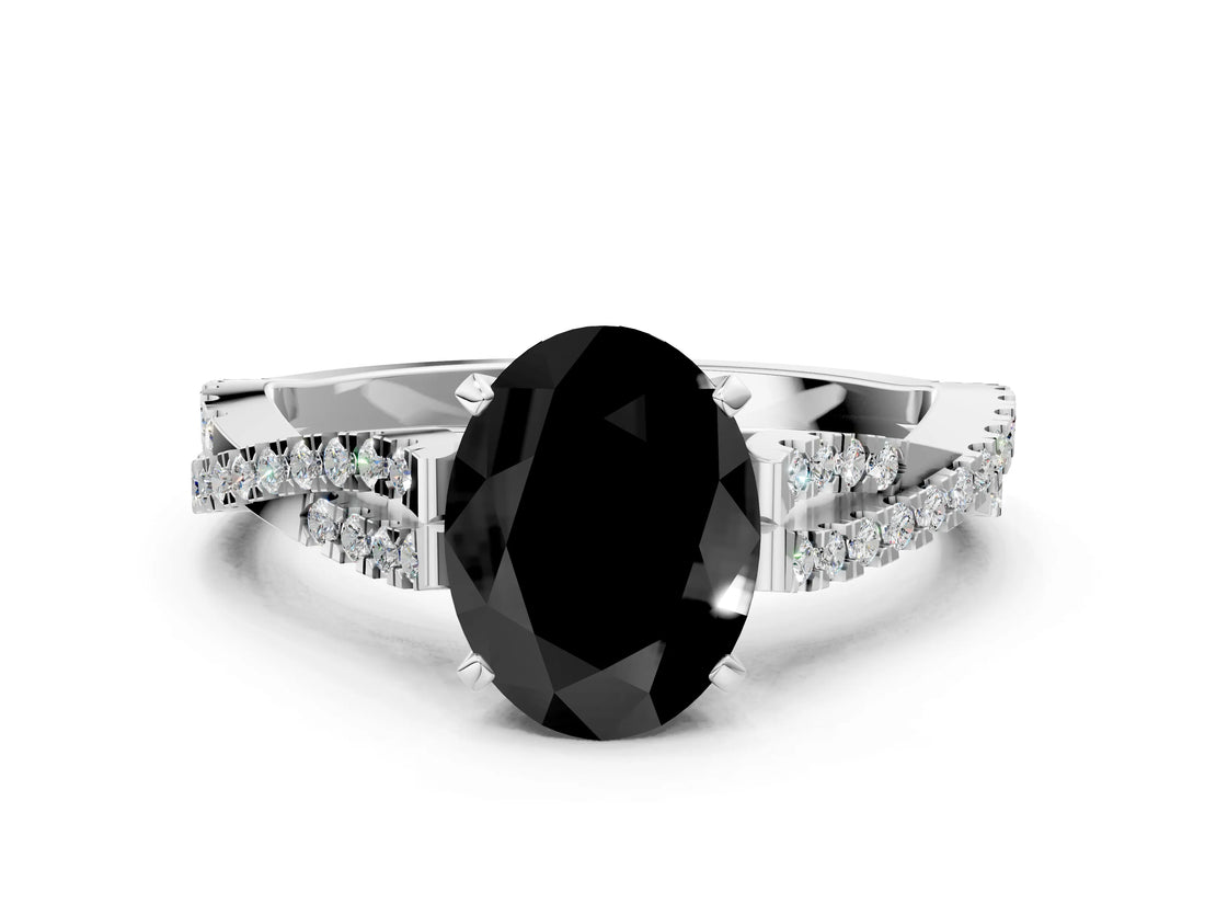 White gold Fancy Black Oval Cut Diamond Solitaire Engagement Ring with Twisted Pavé Band and Four-Prong Setting_72