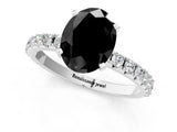 White gold Fancy Black Oval Cut Diamond Solitaire Pavé Band with Four-Prong Setting_1