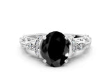 White gold Fancy Black Oval Cut Diamond Solitaire Ring with Filigree Band and Four-Prong Setting_12