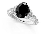 White gold Fancy Black Oval Cut Diamond Solitaire Ring with Filigree Band and Four-Prong Setting_13