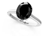 White gold Fancy Black Oval Cut Diamond Solitaire Ring with Flower Prong Setting and Classic Band_37