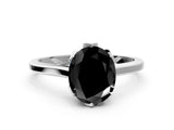 White gold Fancy Black Oval Cut Diamond Solitaire Ring with Flower Prong Setting and Classic Band_63