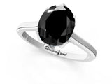 White gold Fancy Black Oval Cut Diamond Solitaire Ring with Flower Prong Setting and Classic Band_64