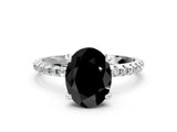 White gold Fancy Black Oval Cut Diamond Solitaire Ring with Four-Prong Setting and Pavé Band_15