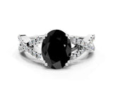 White gold Fancy Black Oval Cut Diamond Solitaire Ring with Four-Prong Setting and Twisted Pavé Band_12