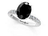 White gold Fancy Black Oval Cut Diamond Solitaire Ring with Pavé Accents and Four-Prong Setting_1