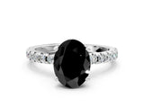 White gold Fancy Black Oval Cut Diamond Solitaire Ring with Pavé Band and Four-Prong Setting_24