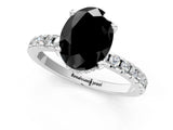 White gold Fancy Black Oval Cut Diamond Solitaire Ring with Pavé Band and Four-Prong Setting_25