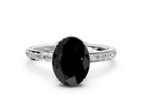 White gold Fancy Black Oval Cut Diamond Solitaire Ring with Pavé Band and Hidden Halo_24