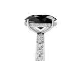 White gold Fancy Black Oval Cut Diamond Solitaire Ring with Pavé Band and Hidden Halo_29