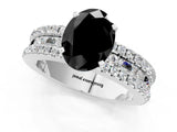 White gold Fancy Black Oval Cut Diamond Solitaire Ring with Pavé and Channel Set Band_1