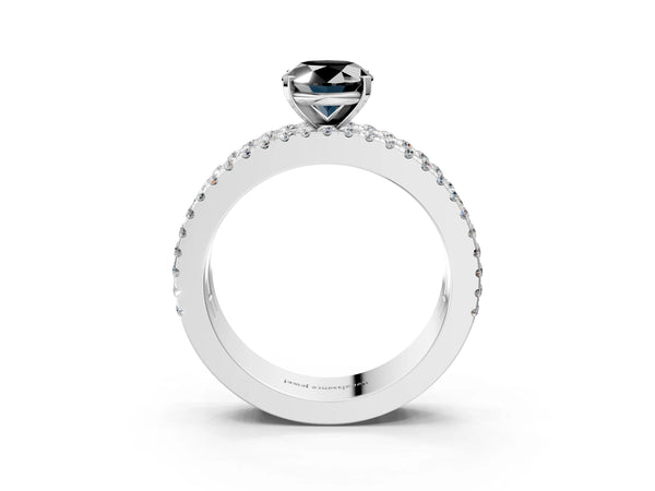 Platinum Oval Pave and Baguette Engagement Ring Setting for Black Center