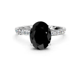 White gold Fancy Black Oval Cut Diamond Solitaire Ring with Pave Band and Four Prong Setting_24