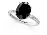 White gold Fancy Black Oval Cut Diamond Solitaire Ring with Pave Band and Four Prong Setting_25