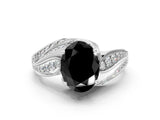 White gold Fancy Black Oval Cut Diamond Solitaire Ring with Prong Setting and Twisted Pavé Band_12