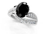 White gold Fancy Black Oval Cut Diamond Solitaire Ring with Prong Setting and Twisted Pavé Band_13