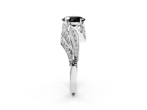 White gold Fancy Black Oval Cut Diamond Solitaire Ring with Prong Setting and Twisted Pavé Band_14