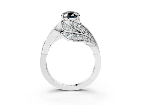 White gold Fancy Black Oval Cut Diamond Solitaire Ring with Prong Setting and Twisted Pavé Band_15