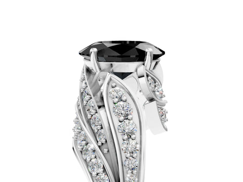 White gold Fancy Black Oval Cut Diamond Solitaire Ring with Prong Setting and Twisted Pavé Band_17