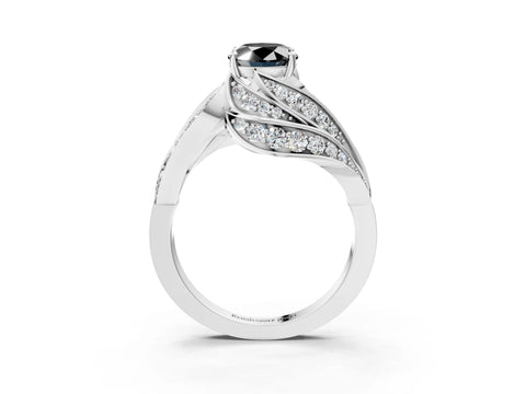 White gold Fancy Black Oval Cut Diamond Solitaire Ring with Prong Setting and Twisted Pavé Band_3