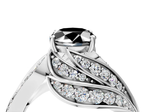 White gold Fancy Black Oval Cut Diamond Solitaire Ring with Prong Setting and Twisted Pavé Band_4