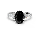 White gold Fancy Black Oval Cut Diamond Solitaire Ring with Side Stones and Four-Prong Setting_72