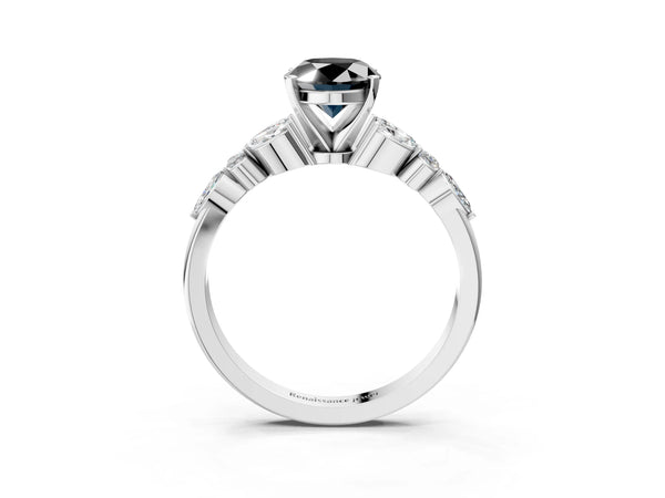 Platinum Oval Marquise Side Stone Engagement Ring Setting for Black Center